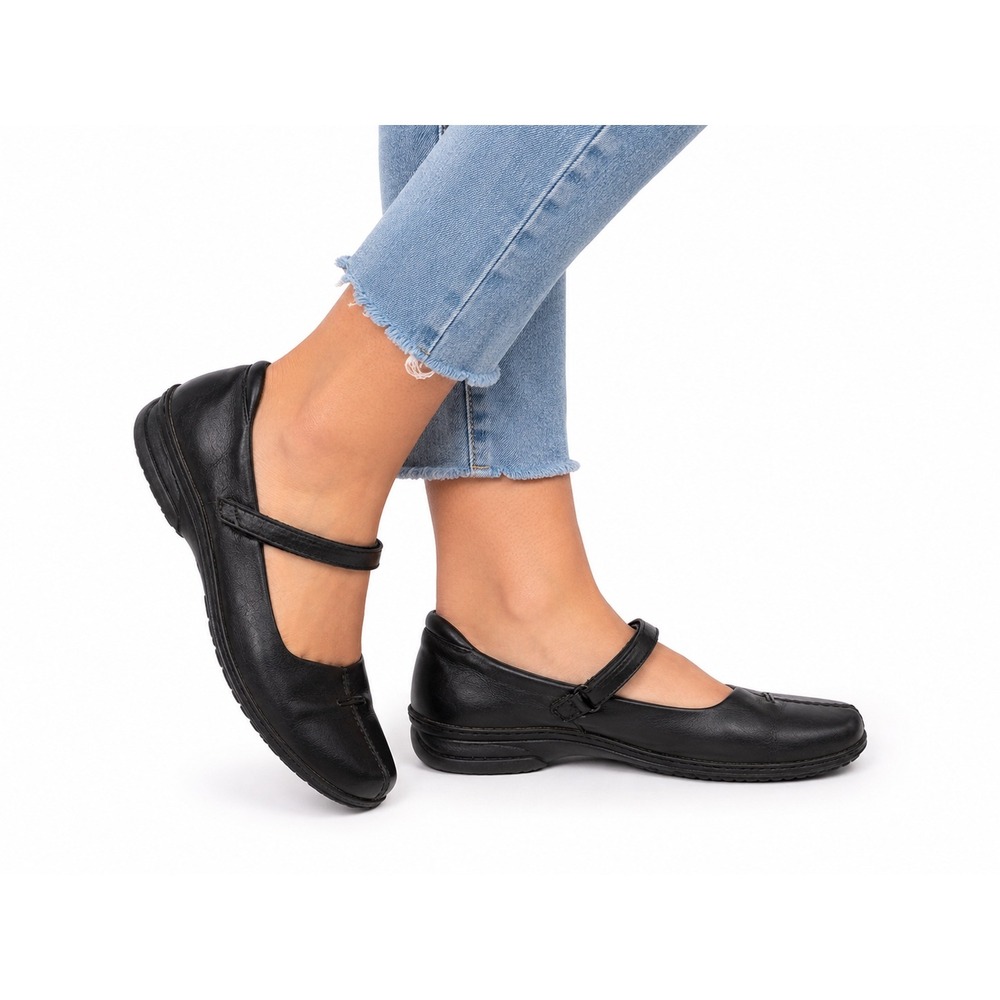 Earth Spirit Black Leather Mary Jane Comfort Flats Women's Size 7.5